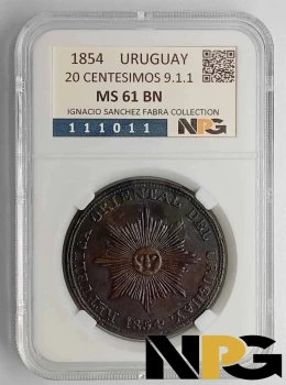 1854 Uruguay 20 Centésimos 9.1.1