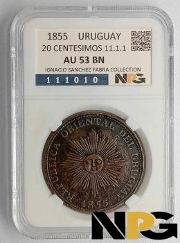 1855 Uruguay 20 Centésimos 11.1.1