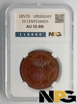 1857D Uruguay 20 Centesimos