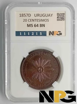 1857D Uruguay 20 Centesimos