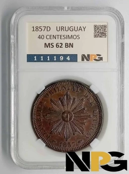 1857D Uruguay 40 Centesimos