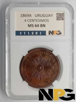 1869A Uruguay 4 Centesimos
