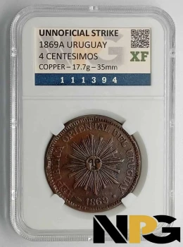 1869A Uruguay 4 Centesimos