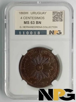 1869H Uruguay 4 Centesimos