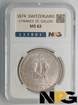1874 SUIZA 5 FRANCS