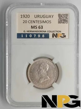 1920 Uruguay 20 Centesimos