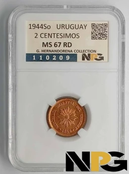 1944s Uruguay 2 Centesimos