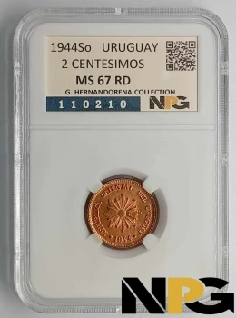 1944s Uruguay 2 Centesimos