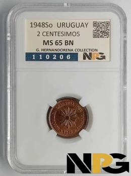 1948s Uruguay 2 Centesimos