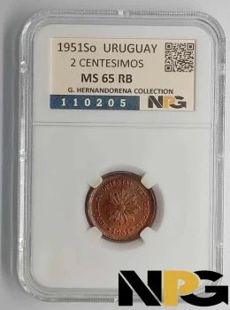 1951s Uruguay 2 Centesimos