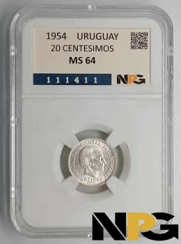 1954 Uruguay 20 Centesimos 1954 Uruguay 20 Centesimos