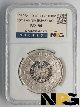 1969So Uruguay  1000 PESOS  30TH ANNIVERSARY BCU