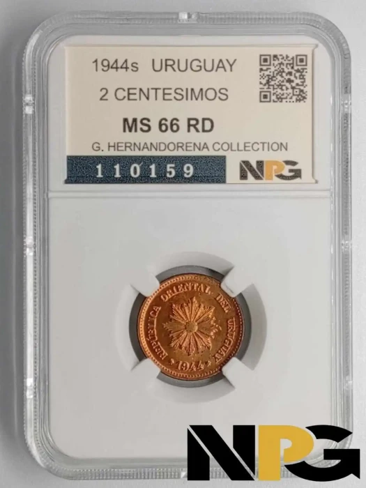 1944s Uruguay 2 Centesimos